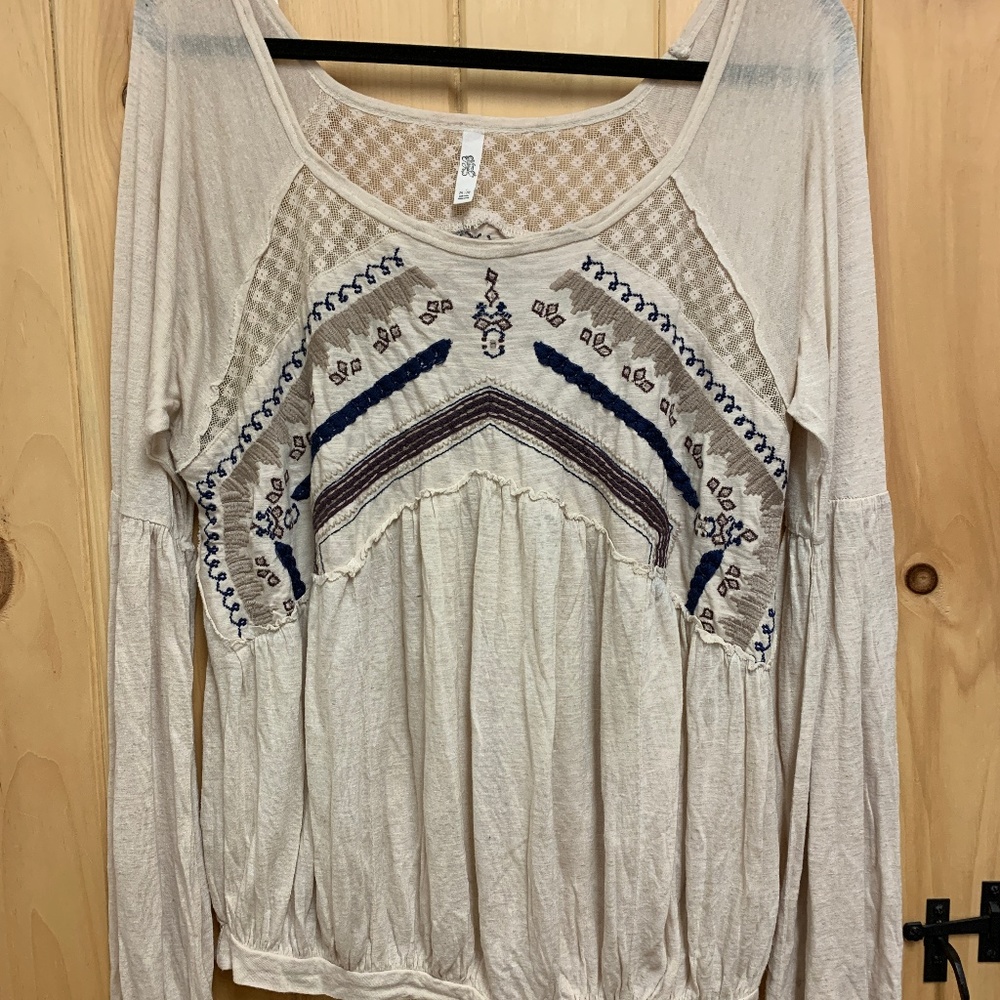 Free People Boho Balloon Sleeve Top